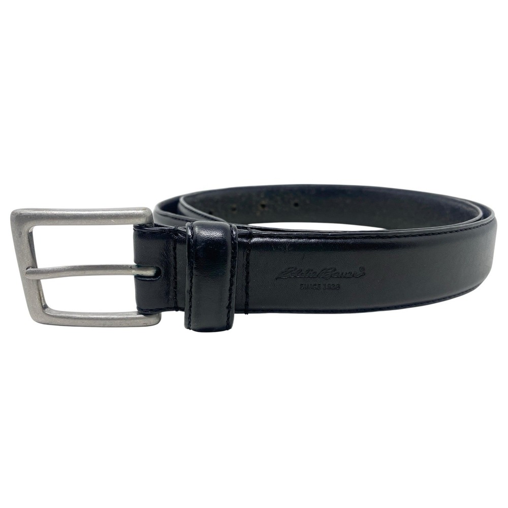 Eddie Bauer Mens Black Leather Dress Belt Size 36 Career Casual Business Logo